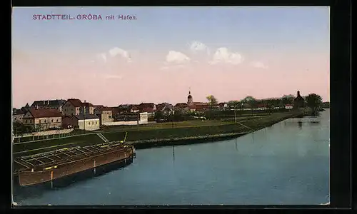 AK Gröba, Teilansicht mit Hafen