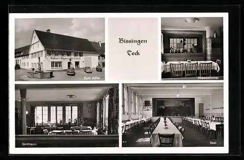AK Bissingen / Teck, Gasthaus Zum Adler, Innenansichten Nebenzimmer und Saal