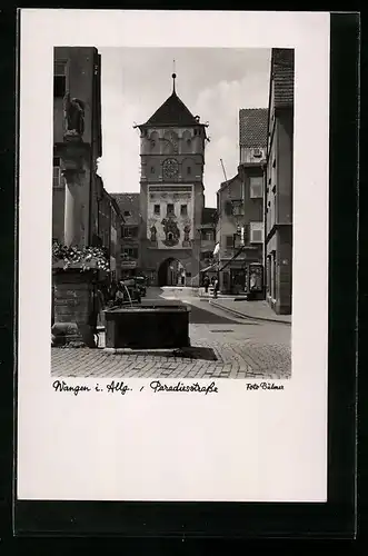 AK Wangen i. Allg., Paradiesstrasse mit Brunnen