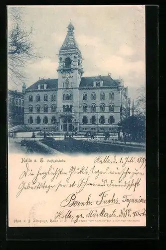 AK Halle a. S., Blick auf das Postgebäude