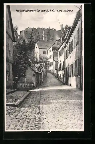 AK Lindenfels i. O., Strassenpartie mit Burg-Aufgang
