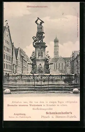 AK Augsburg, Blick auf den Herculesbrunnen