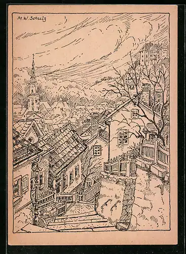 Künstler-AK Greiz, Blick auf die Altstadt