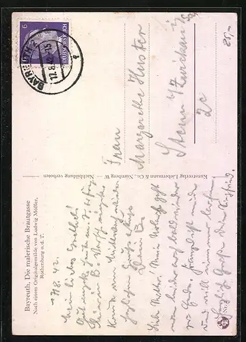 Künstler-AK Bayreuth, Blick in die malerische Brautgasse, Gasthof