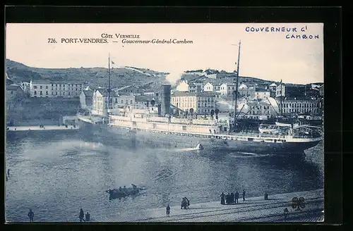 AK Port-Vendres /Côte Vermeille, Passagierschiff Gouverneur-Général-Cambon in Fahrt