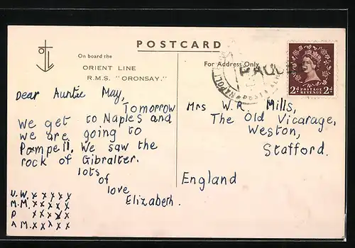 AK Orient Line, R.M.S. Oronsay aus der Vogelschau