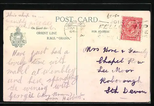 AK Orient Line, R.M.S. Orama unter Dampf