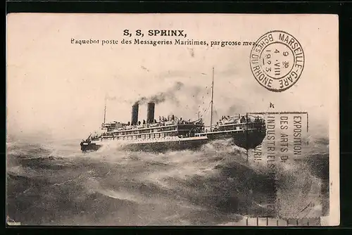 AK S.S. Sphinx, Paquebot poste des Messageries Maritimes, par grosse mer