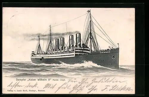AK Dampfer Kaiser Wilhelm II der Nordd. Lloyd auf See