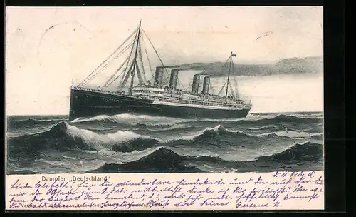 AK Passagierschiff Dampfer Deutschland auf hoher See