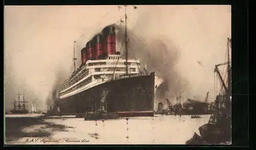 AK Passagierschiff RMS Aquitania der Cunard Line in der Bugansicht