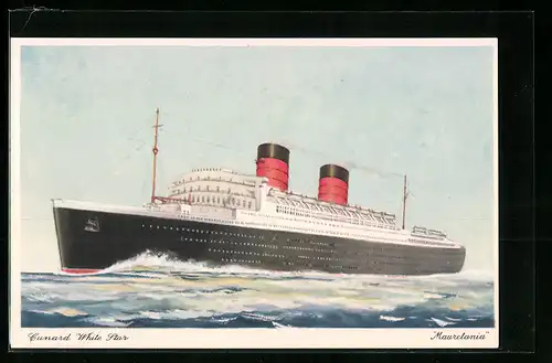 Künstler-AK Cunard White Star Line, das Passagierschiff Mauretania auf See