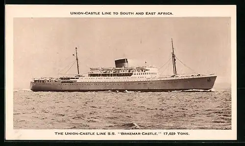 AK The Union -Castle Line S. S. Braemar Castle, Passagierschiff