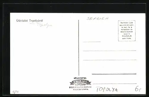 AK Topolya, Ortsansicht mit Kirche