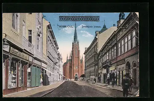 AK Novi Sad, Strassenpartie mit Kirche