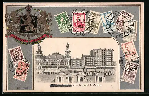 Präge-AK Blankenberghe, La Digue et le Casino, Passepartout, Wappen