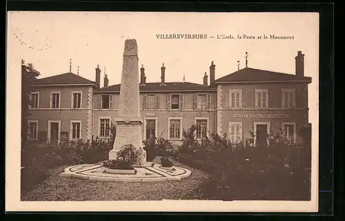 AK Villereversure, L`Ecole, la Poste et le Monument