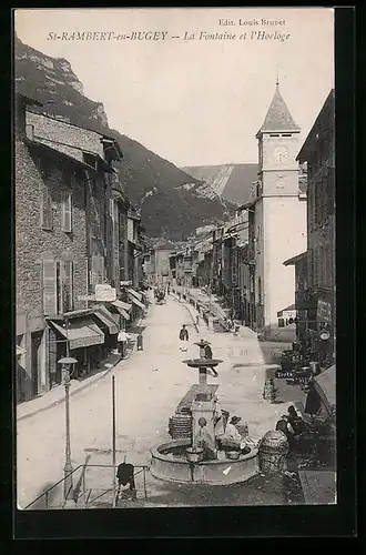 AK St-Rambert-en-Bugey, La Fontaine et l`Horloge