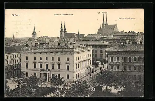 AK Brünn, Dominikanerkirche, St. Peter und Elisabethstrasse