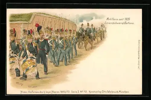 AK Soldaten der Linien-schweren-Batterie in Uniform, Artillerie seit 1826