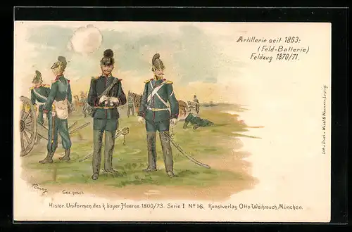 AK Soldaten der Artillerie in Uniform mit Kanone, Feldzug 1870-71