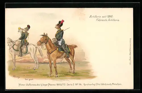 AK Soldaten der fahrenden Artillerie in Uniform zu Pferde