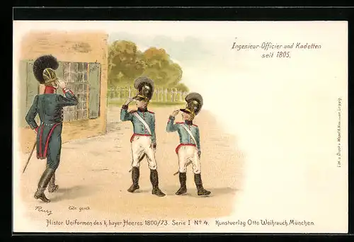 AK Ingenieur-Officier und Kadetten in Uniform