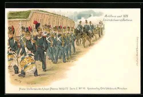 AK Soldaten der Linien-schwere-Batterie in Uniform, Artillerie seit 1826