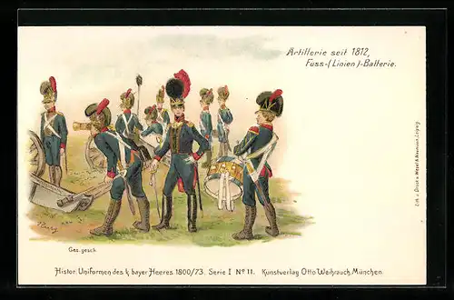 AK Soldaten der Fuss-Linien-Batterie in Uniform, Artillerie seit 1812