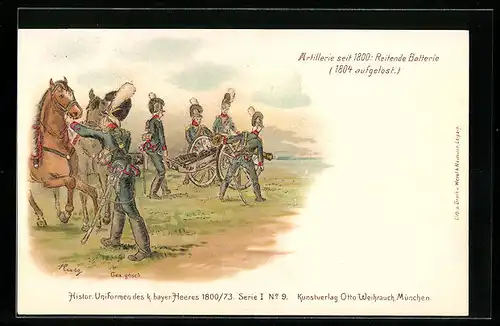 AK Soldaten der reitenden Batterie in Uniform, Artillerie seit 1800