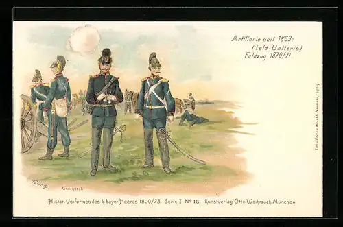 AK Soldaten der Feld-Batterie in Uniform, Artillerie seit 1863, Feldzug 1870-71