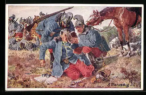 AK Rotes Kreuz Nr. 198: Rittmeister Oskar Wawra führt eine Vorpatrouille zweier Kaiser Franz-Dragonereskadronen