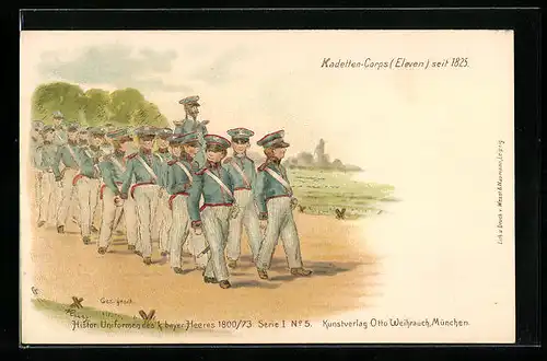 Lithographie Histor. Uniformen des k. bayer. Heeres 1800 /73, Uniform der Kadetten-Corps seit 1825