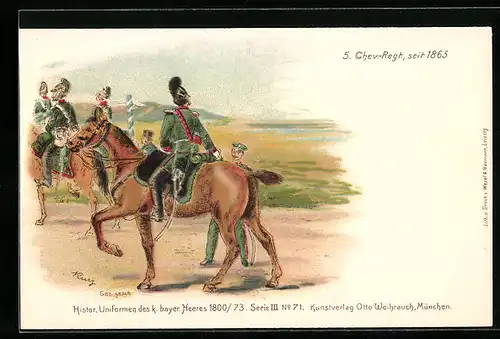 Lithographie Histor. Uniformen des k. bayer. Heeres 1800 /73, 5. Chev.-Regiment
