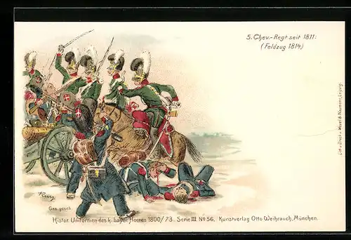 Lithographie Histor. Uniformen des k. bayer. Heeres 1800 /73, 5. Chev.-Regt.