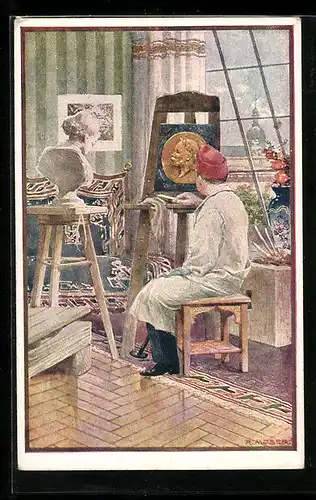 AK Rotes Kreuz Nr. 512: Im Atelier, Bildhauer aus den Invalidenschulen