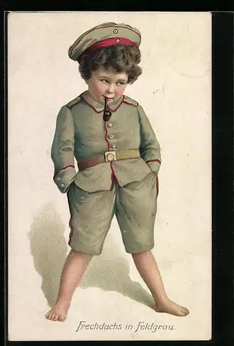 Künstler-AK Frechdachs in Feldgrau, Kinder Kriegspropaganda