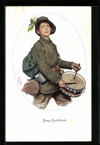 Künstler-AK Jung-Deutschland, Knabe mit Trommel