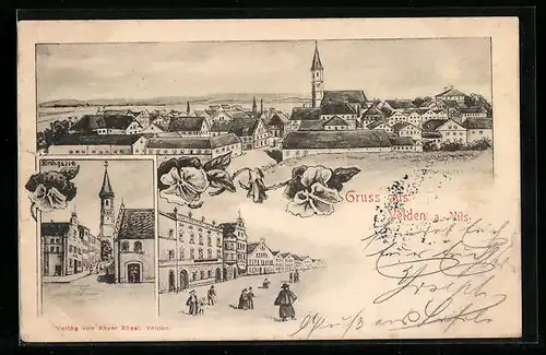 Künstler-AK Velden a. Vils, Ortsansicht, Strassenpartie, Kirchgasse