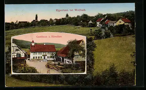 AK Egerten b. Wollbach, Ortspartie, Gasthaus z. Hirsch