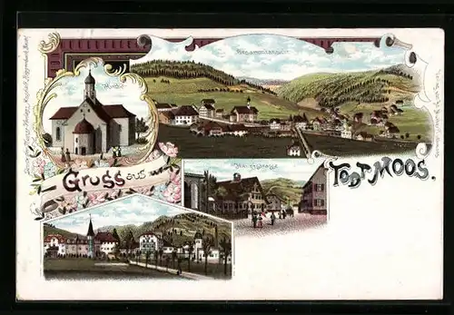 Lithographie Todtmoos, Gesamtansicht, Hauptstrasse, Kirche