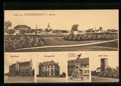AK Pfeddersheim b. Worms, Schulhaus, Amtsgericht, Alter Turm