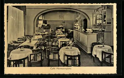 AK Berlin-Neukölln, Café Hermannplatz von innen, Kottbusser Damm 63