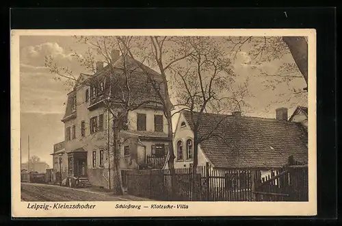 AK Leipzig-Kleinzschocher, Schlossweg mit Klotzsche-Villa