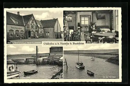 AK Ockholm b. Bredstedt, Gast- u. Geschäftshaus Hans P. Lorenzen, Schleuse a. d. Nordsee