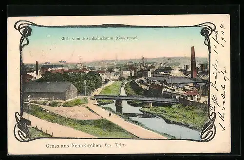 AK Neunkirchen /Bez. Trier, Blick vom Eisenbahndamm, Gasstrasse