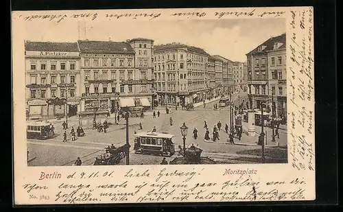 AK Berlin-Kreuzberg, Partie am Moritzplatz mit Strassenbahn