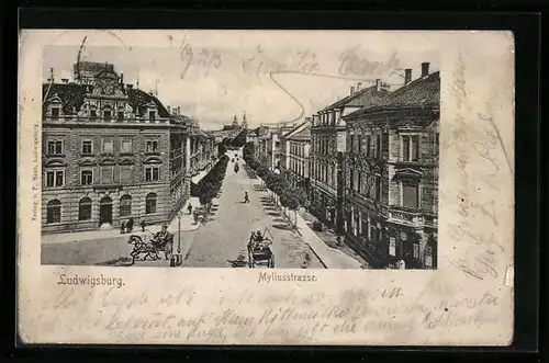 AK Ludwigsburg, Myliusstrasse aus der Vogelschau