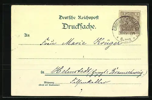Lithographie Gr. Lichterfelde, Bismarck-Denkmal, Realschule, Ev. Kirche auf dem Wilhelmplatz