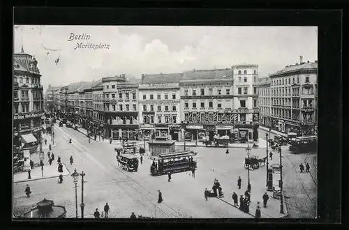 AK Berlin-Kreuzberg, Moritzplatz mit Strassenbahn